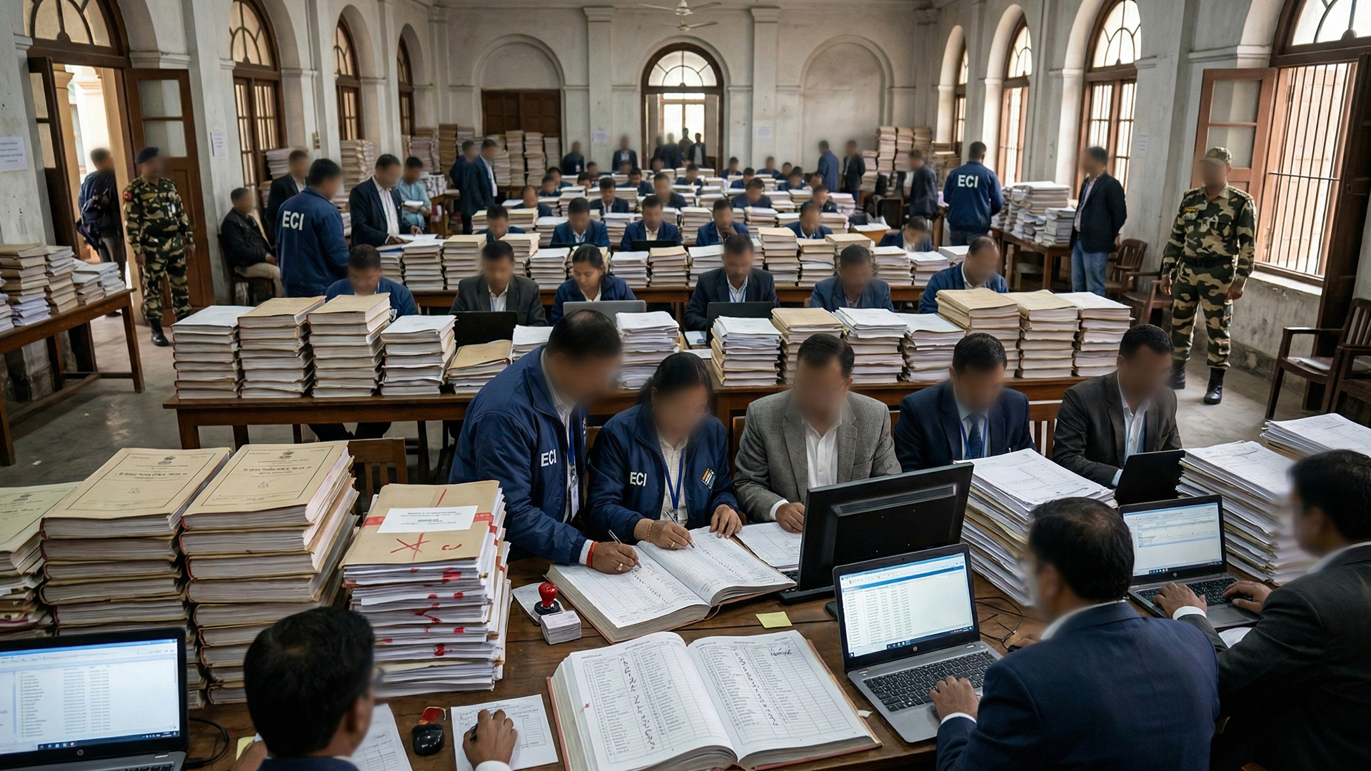 Three men using computers at an office in Ghana