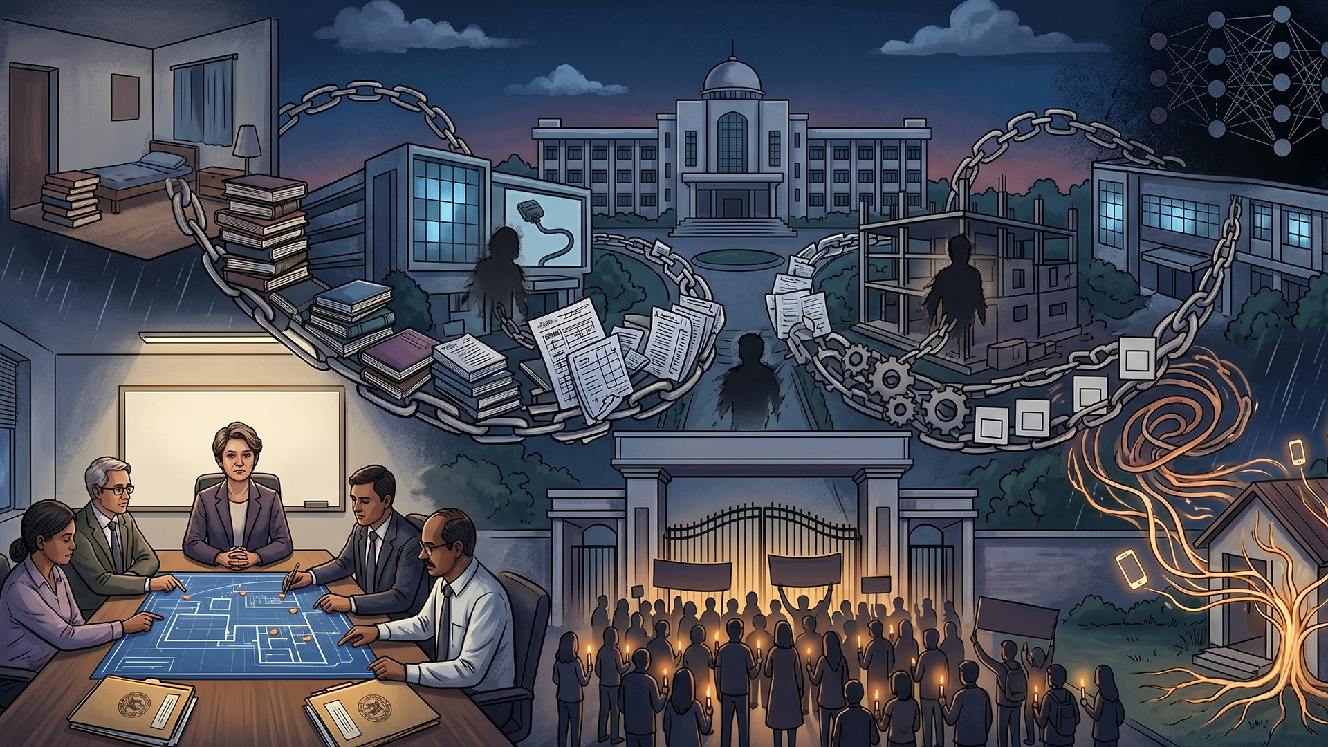 Three men using computers at an office in Ghana